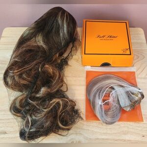 2 PC New Full Shine 14"Blonde Real Human Hair Extentions & 13x6 Lace Front Wig.